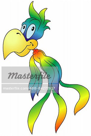Multicolored Parrot - colored cartoon illustration, vector