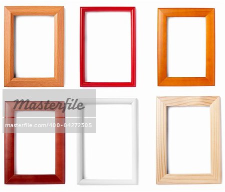 collection of wooden frames on white background. each one is in full camera resolution