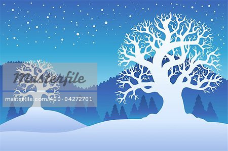 Two winter trees with snow 2 - vector illustration.