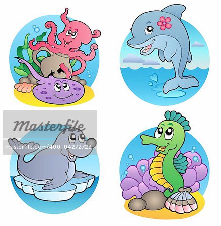 Various water animals and fishes 1 - vector illustration.