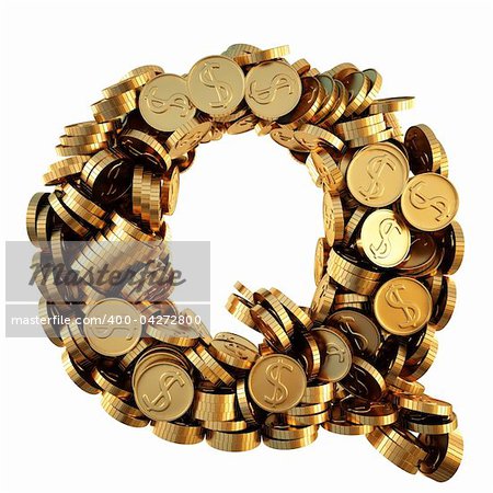 alphabet from the golden coins. isolated on white. including clipping path.