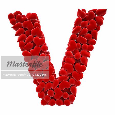 a lot of hearts of velvet in the form of letters. with clipping path.