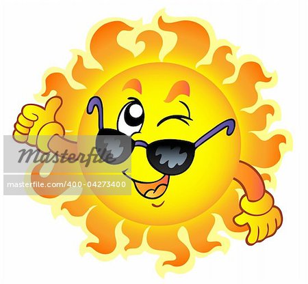 Cartoon winking Sun with sunglasses - vector illustration.