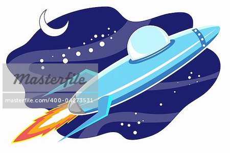 illustration of jet space in sky  with moon on white background