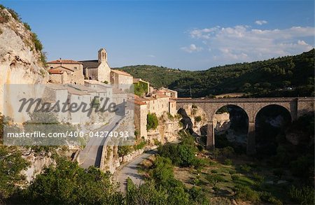 Minerve village and bridge in France in summer sun