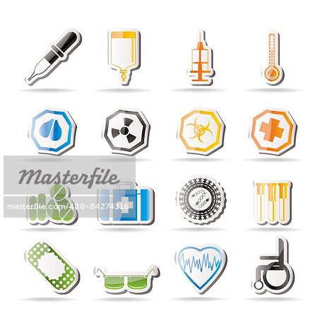 Simple medical themed icons and warning-signs - vector Icon Set
