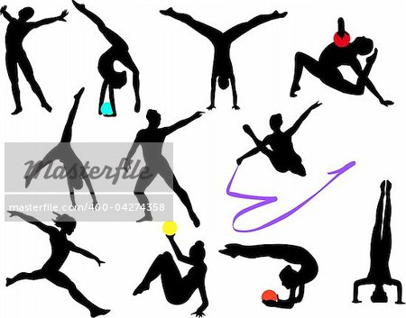 collection of gymnastics silhouette - vector