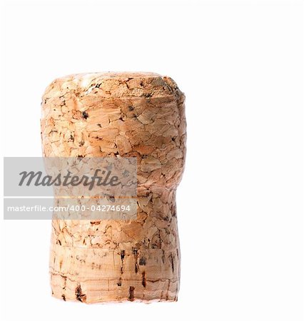 Un bouchon de Champagne ou de vin mousseux isolé sur blanc avec un tracé de détourage.