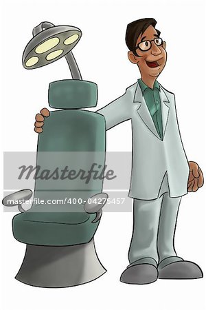 young and smiling dentist with a chair