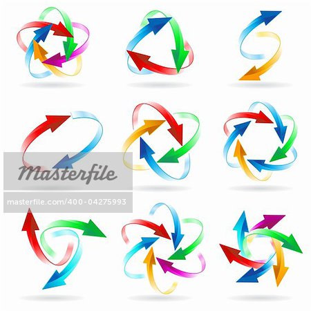 Set of different colored arrow circles isolated on the white