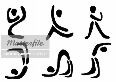 Abstract people poses. Black and white vector icons.