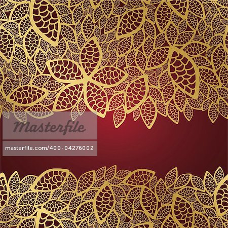 Golden leaf lace on red background. This image is a vector illustration.