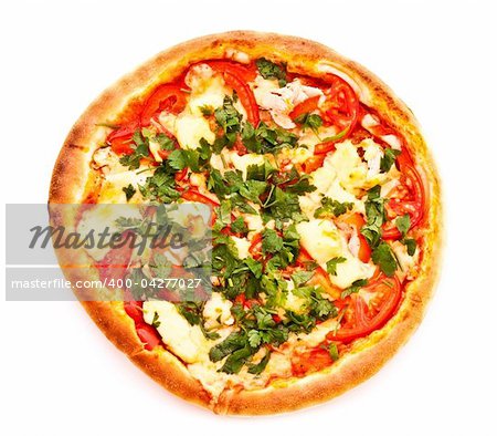 Tasty Italian pizza over white