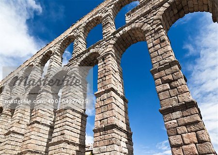 The famous ancient aqueduct in Segovia Spain