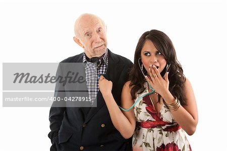 Rich elderly man with Hispanic gold-digger companion or wife