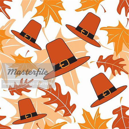 Autumnal seamless puttern with pilgrim hats. Vector illustration.