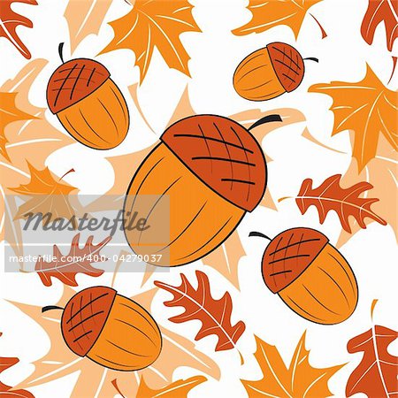Seamless autumnal pattern with acorns. Vector illustration.