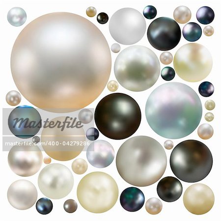 Collection of color pearls isolated on white. Also available as an EPS 8 vector file ("V").