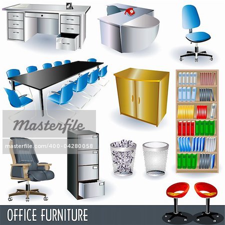 A collection of colored office furniture icons.