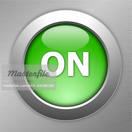 green on button on a metal background