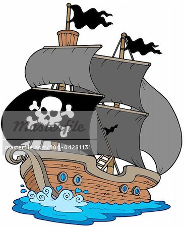 Pirate sailboat on white background - vector illustration.