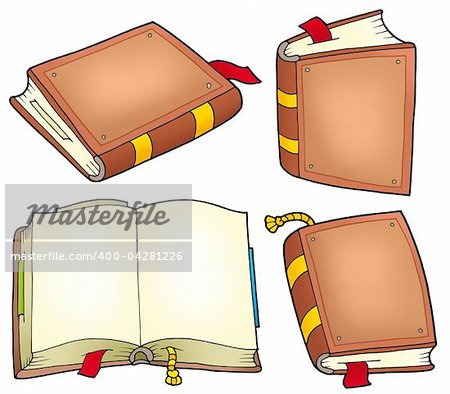 Various old books collection - color illustration.