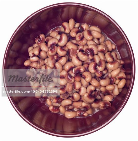 Bowl of Canned Black Eyed Peas Isolated on White with a Clipping Path.