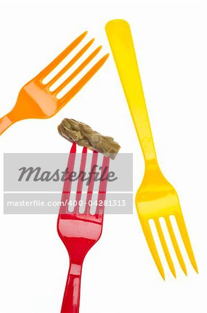 Fork with Canned Asparagus Isolated on White with a Clipping Path.