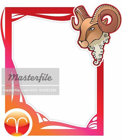 Aries, the first sign from the series of the zodiac frames in cartoon style, vector illustration