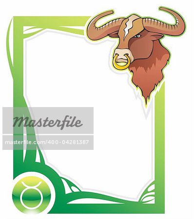 Taurus, the second sign from the series of the zodiac frames in cartoon style, vector illustration