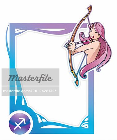 Sagittarius, the ninth sign from the series of the zodiac frames in cartoon style, vector illustration
