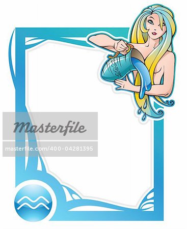 Aquarius, the eleventh sign from the series of the zodiac frames in cartoon style, vector illustration