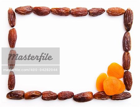 photo frame, dried apricots and dates