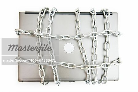 Computer security concept with laptop and chain