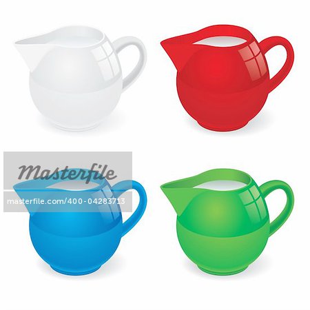 Vector Illustration set of jugs with milk on white