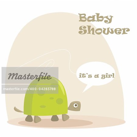 Baby girl arrival announcement with a turtle vector illustration