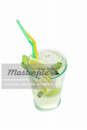 Fresh mojito cocktail isolated on a white bacground