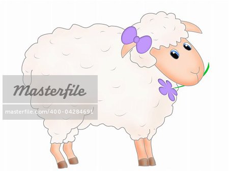 Childish illustration of cute sheep over white