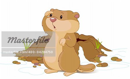 Illustration for Groundhog Day. Groundhog looking at his shadow.