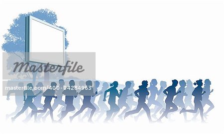 Crowd of young people running. Sport vector illustration.