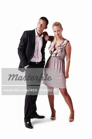 Attractive young couple. Isolated on white background.