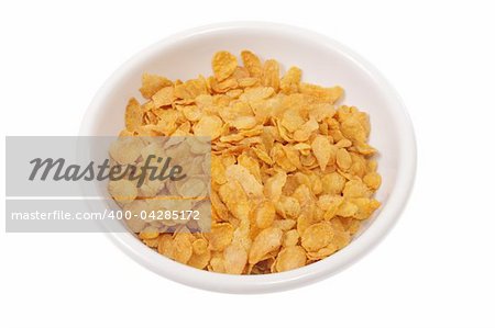 Bowl with corn flakes, photo on the white