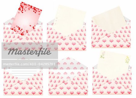 Romantic message. Six envelopes with valentine cards