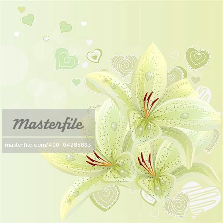 Pastel background with lilies and contour hearts