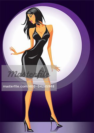 Sexy dancing girl in  Black dress - Vector Illustration