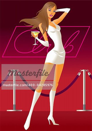 Sexy woman with cocktail at a party - vector illustration