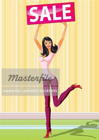 fashion shopping girls with board sale -  vector illustration