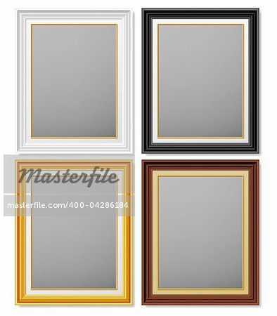 White, black, golden and brown frames for photographs.