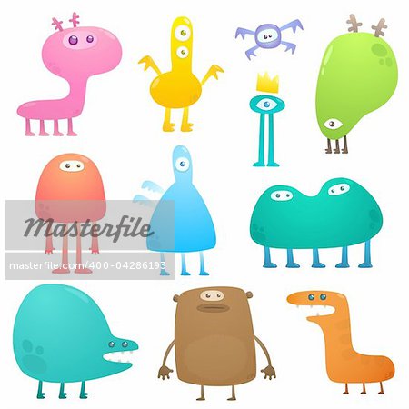 Collection of cartoon colored crazy funny monsters