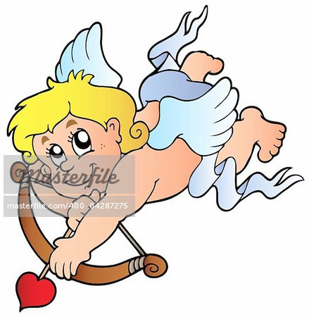 Cupid shooting with bow - vector illustration.